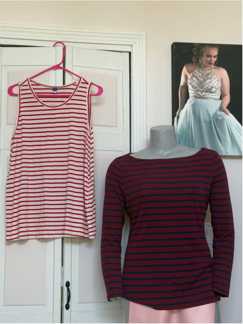 XL 1X Old Navy Red White Striped Luxe Tank Maroon Navy striped boat neck top